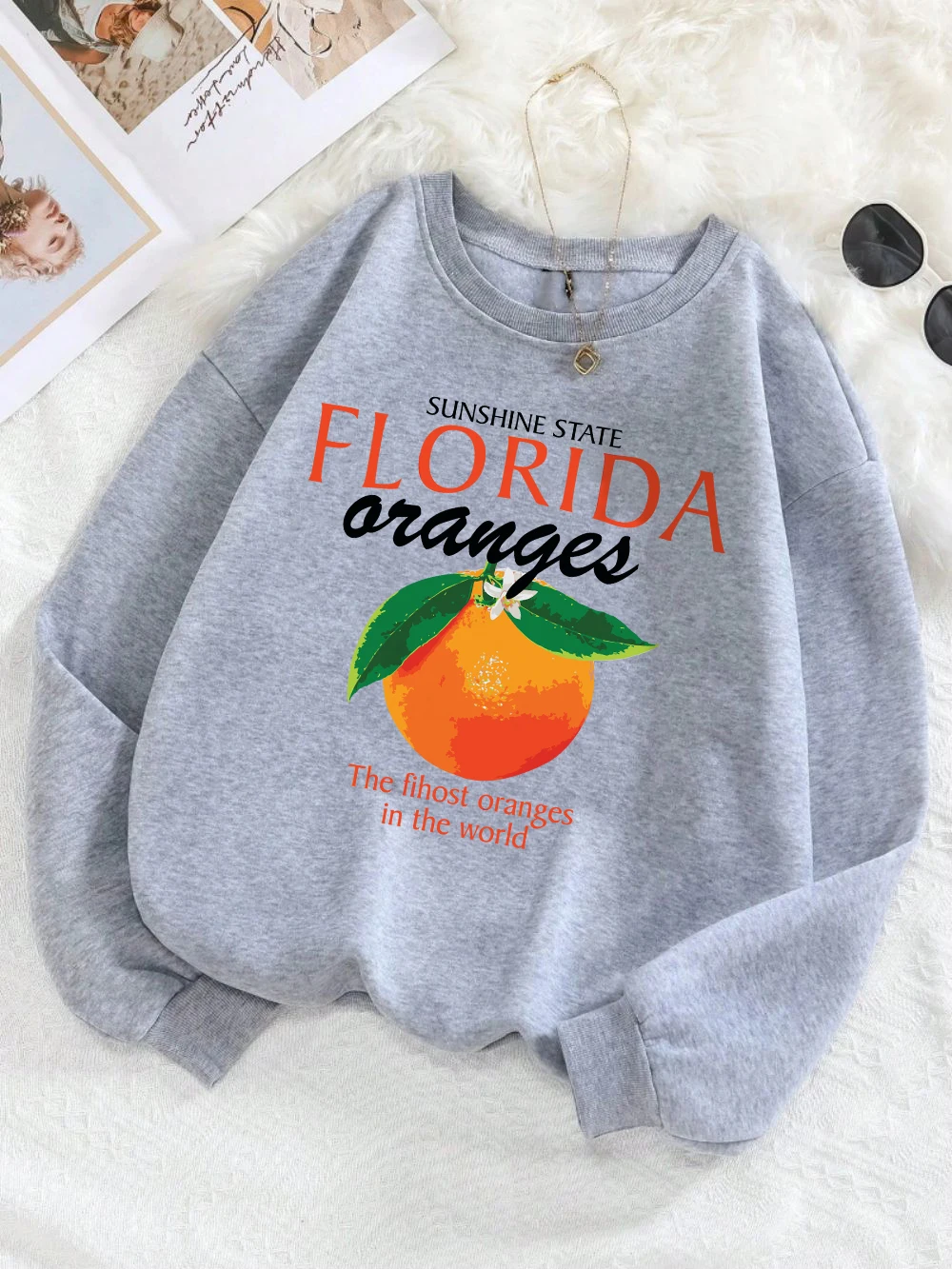 Florida Sweatshirts Women The Fresh Oranges Prints Hoodies Crewneck Loose Fleece Warm Tops Fashion Comfortable Woman Clothes