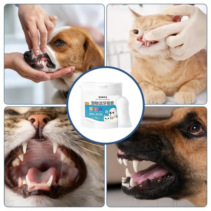 Dog Tooth Wipes Finger 55pcs Finger Wipes Oral Cleaning Pads Portable Pet Ear Teeth Cleaning Wipes Dog Teeth Cleaning Finger