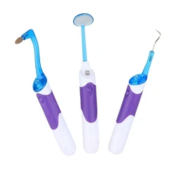 3Pcs/set LED Oral Hygiene Care Cleaning Instrument Kit Dental Mouth Mirror + Teeth Polishing Bur + Probe Scraper Plaque Remover