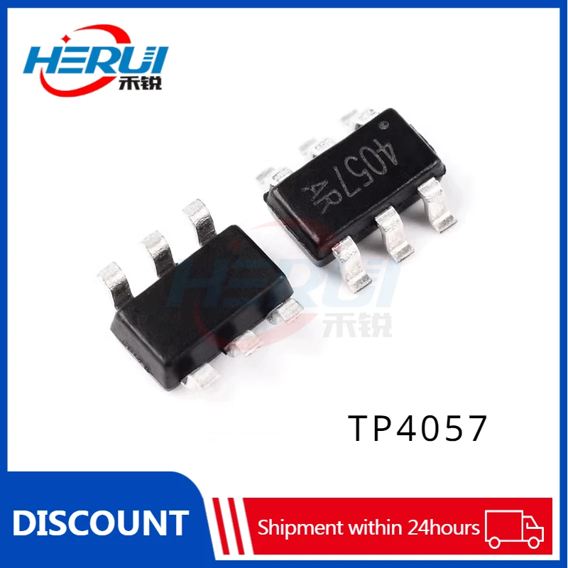 

TP4057 Lithium battery charging IC 500mA battery reverse protection chip 1% accuracy SOT-23-6