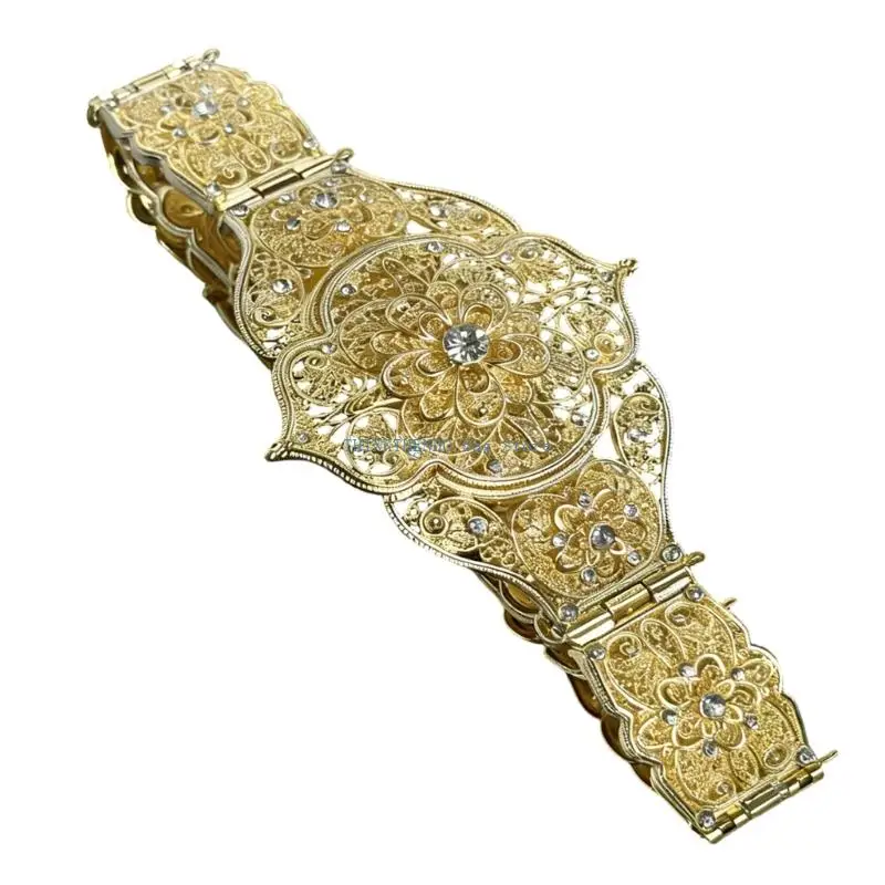 340D Traditional Waist Chain Carved Floral Charm for Ethnic Wedding Fashion Accessory