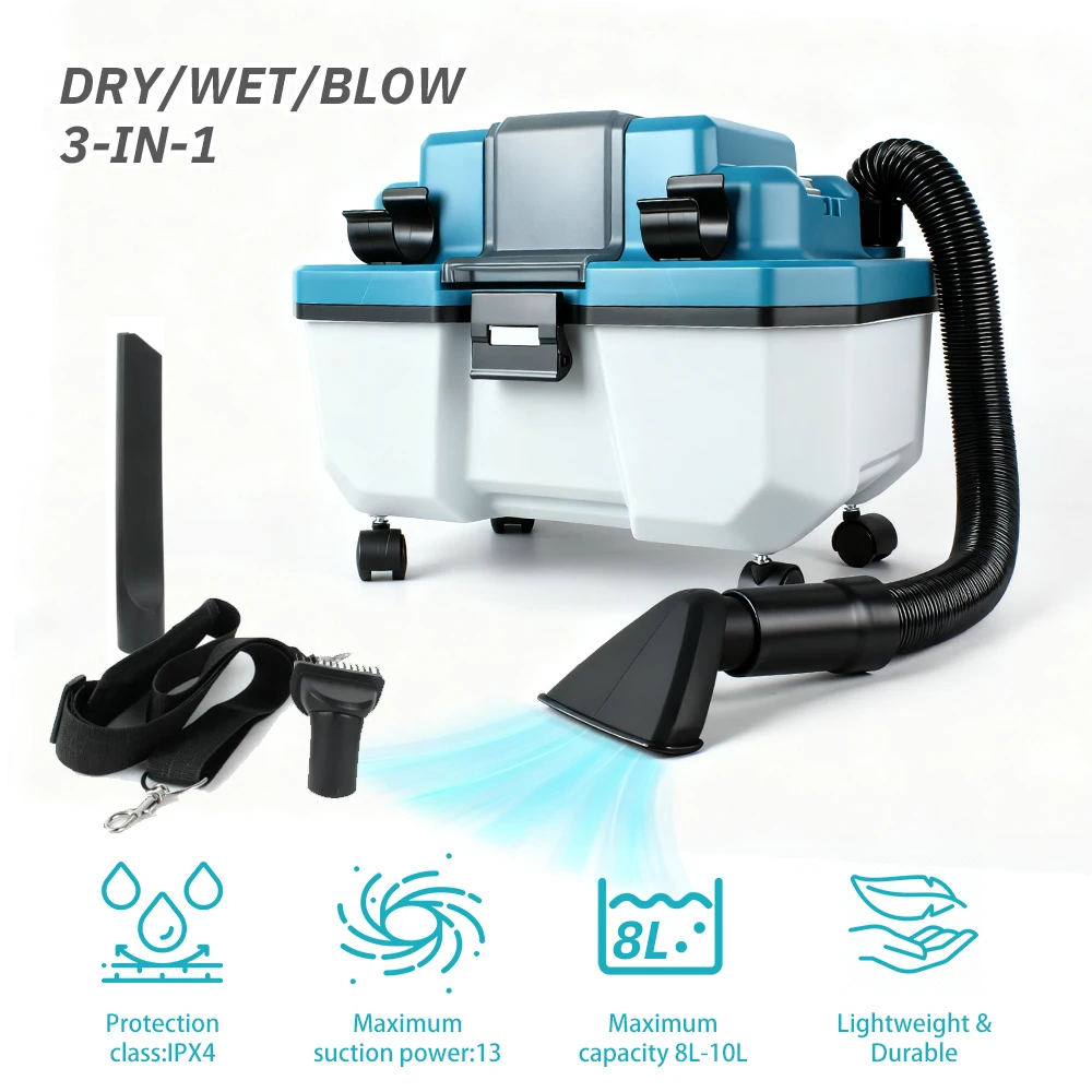 Tungfull Brushless Cordless Vacuum Cleaner Wet/Dry Dust Extractor with Carrying Strap Lithium Battery Compatible with Makita