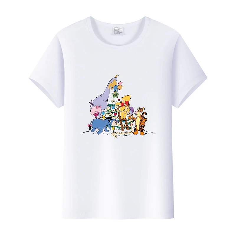 Cute Disney Cartoon Tees Edward Pooh Friends T-shirts Y2k Streetwear White Tops Short Sleeve Shirts Woman Aesthetic Girl Clothes