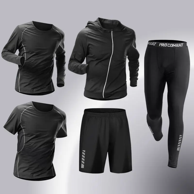 Men Five Piece Sports Set Hoodie Jacket Tops Pants Shorts For Running Basketball Cycling Fitness Training view 4