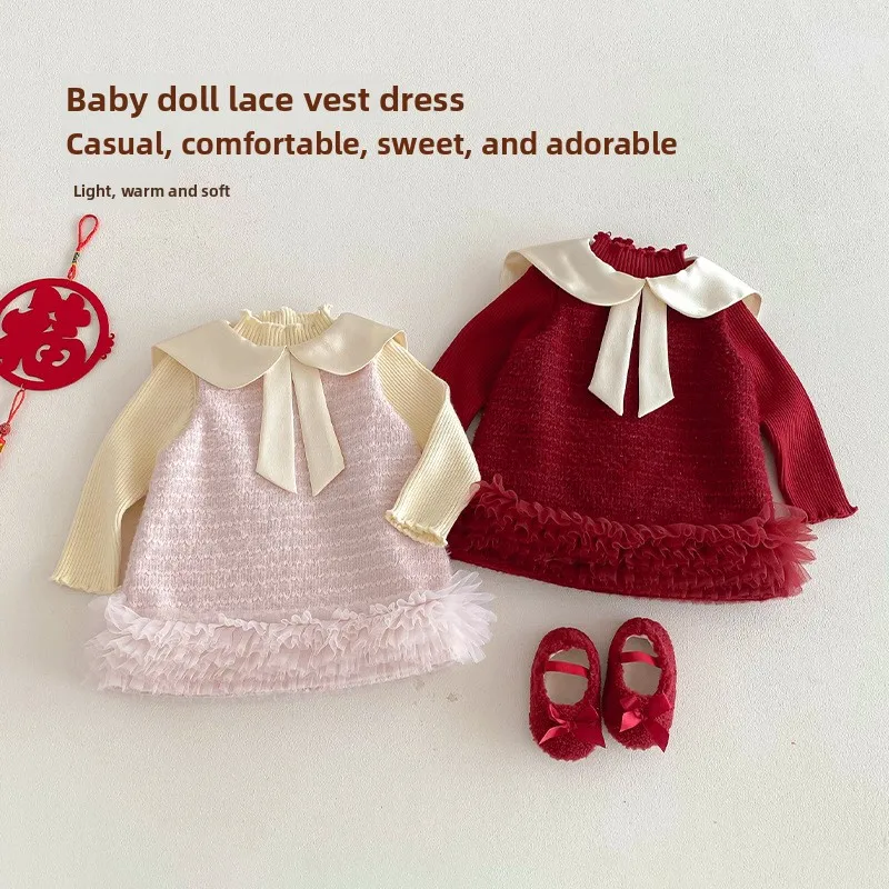 

Маленькая ароматная новогодняя одежда для девочек, новинка 2025 года, зимняя хлопковая юбка с воротником для куклы, детское стильное платье