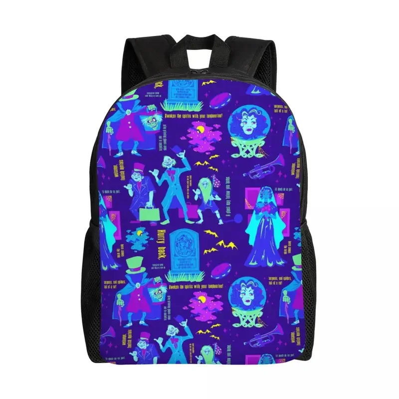 Customized Happy Haunts Backpacks Haunted Mansion Grim Grinning Ghost School College Travel Bags Bookbag Fits 15 Inch Laptop