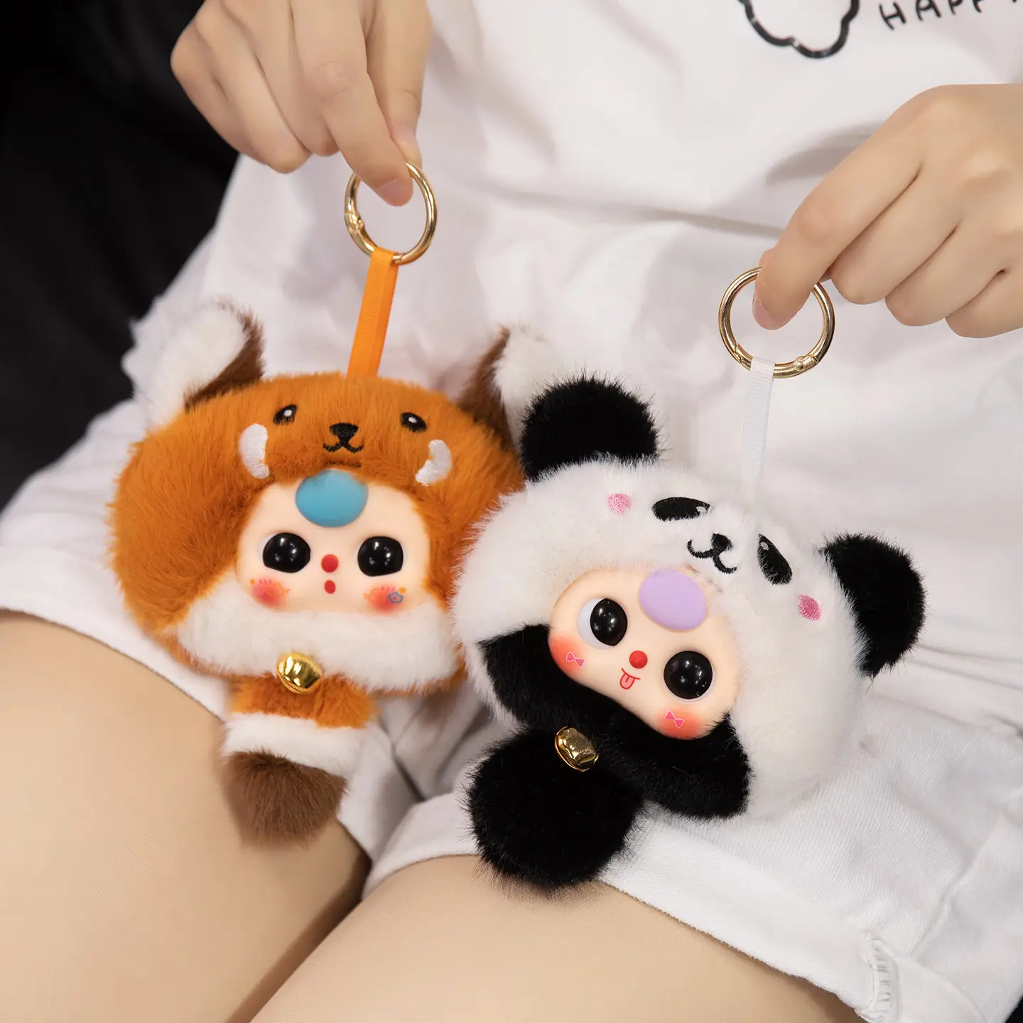 Para o bebê três kawaii animal de pelúcia chaveiro brinquedo anime figura brinquedos criativo dos desenhos animados boneca saco pingente ornamento surpresa aniversário g