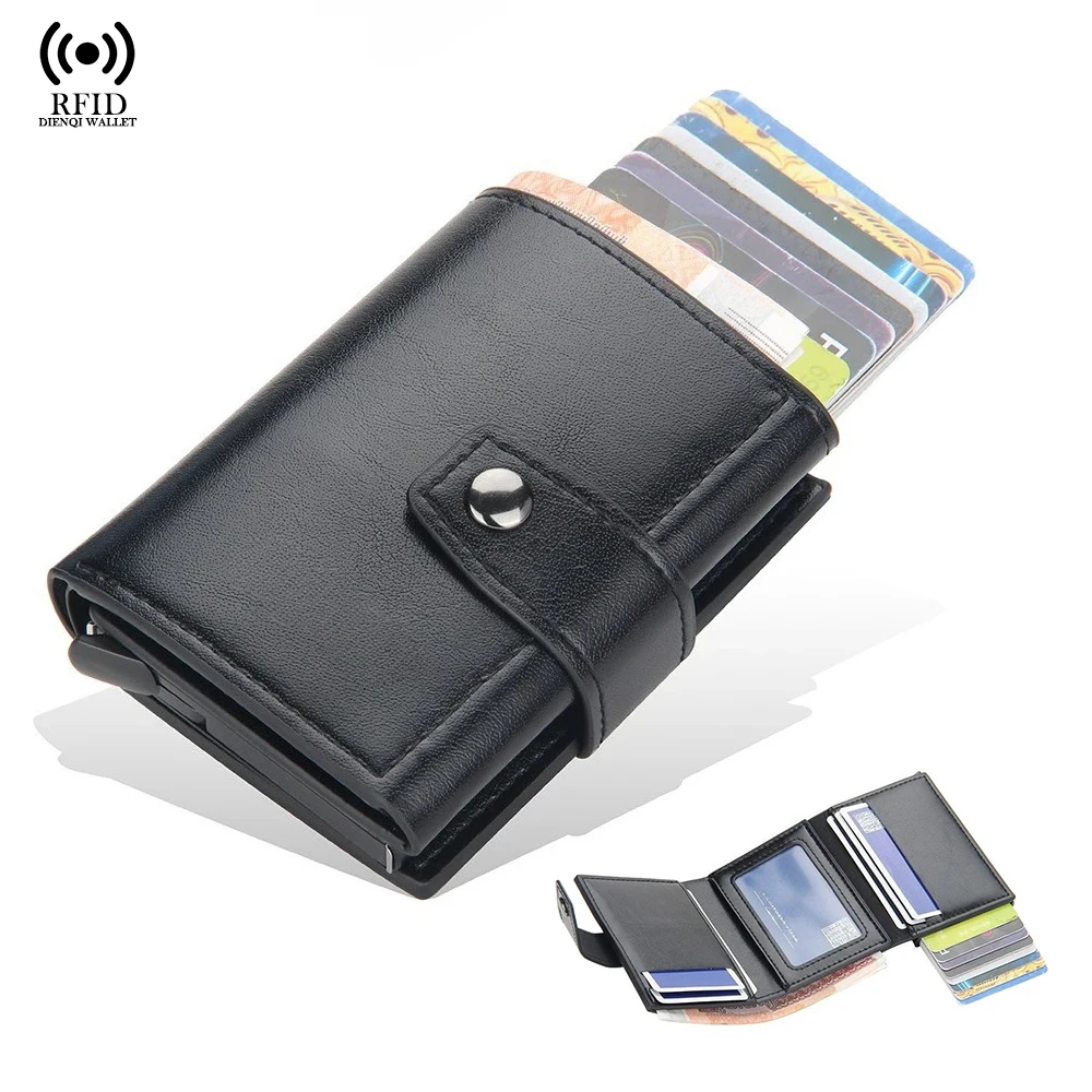 Brieftasche Männer RFID Kreditkarte Halter Dreifach gefaltet Pop up Id Bank Karteninhaber Metall Fall Trifold Kleine Geld Tasche männlichen Geldbörse Brieftaschen