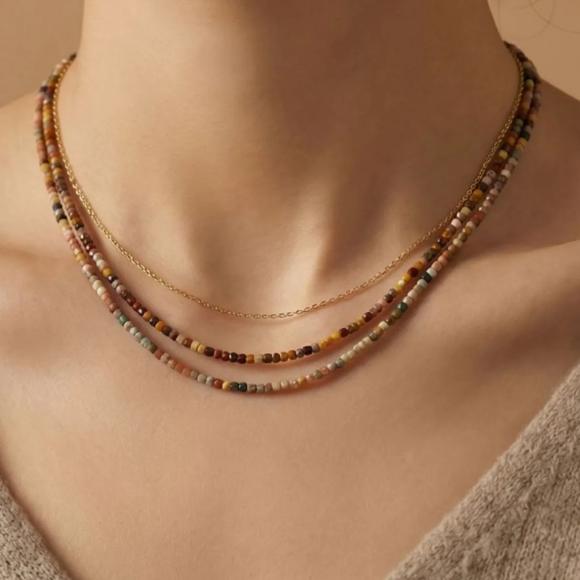Korean niche personality retro positive circle silver gray real much hemp imitation home pearl size irregular interval necklace