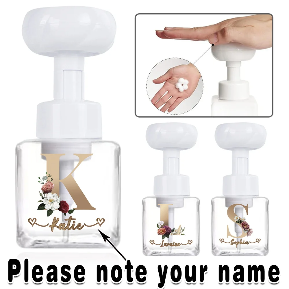 

Customized Name 250ml Flower Shape Foam Bottle Refillable Pump Soap Dispenser Lotion Container Facial Cleansing Wash Accessories