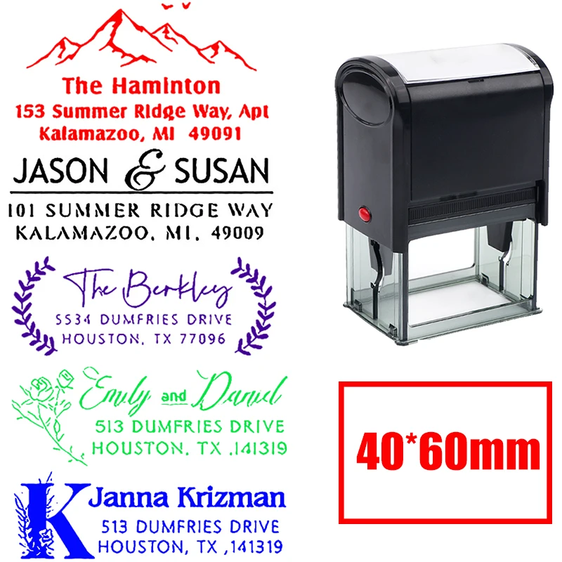 40*60mm Personalized Logo Self-inking Stamps Custom Address Name Number Text Press-type Inking Stamps for Business Office File