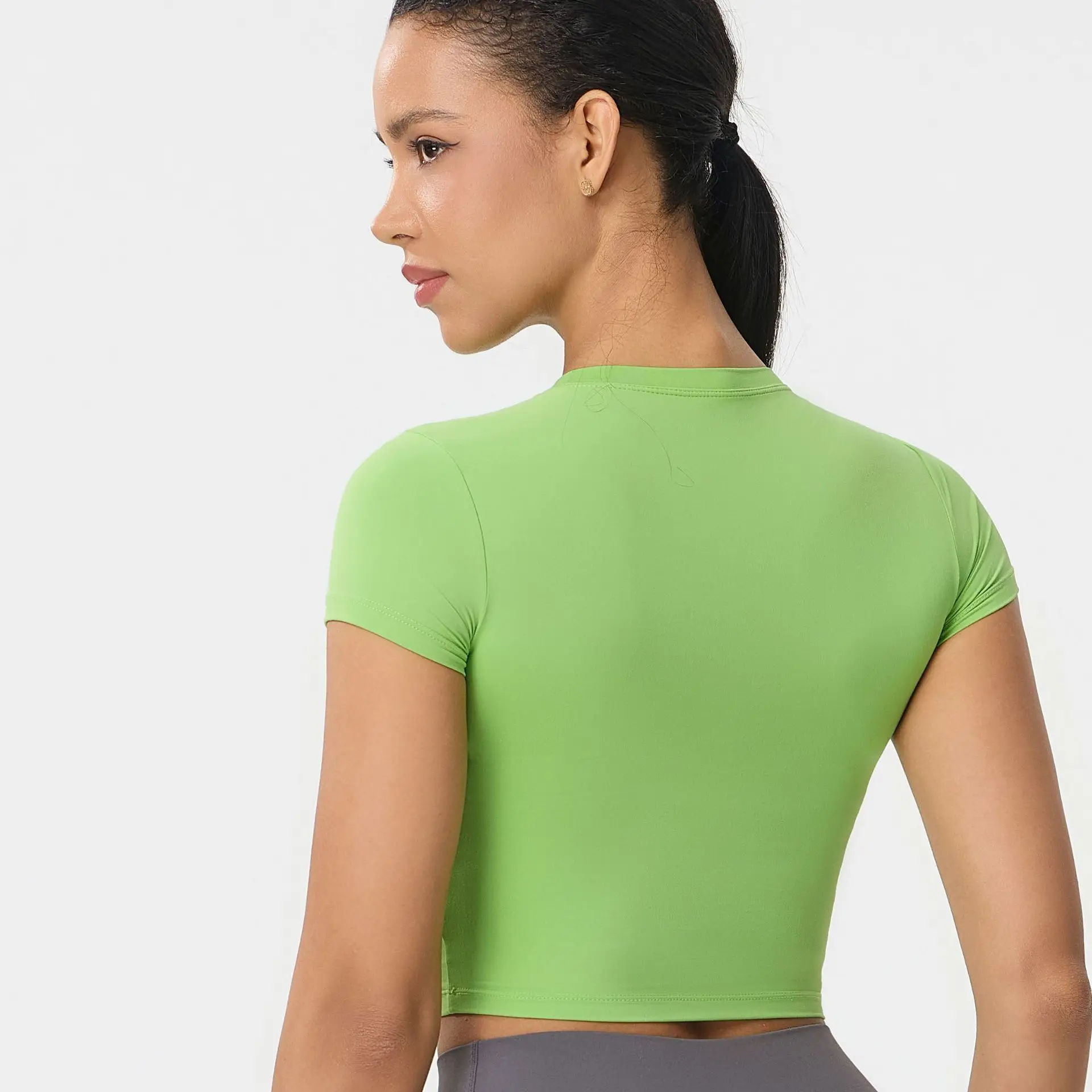 Custom LOGO women's outdoor quick-drying tight-fitting breathable fitness short-sleeved T-shirt casual sports running waist top