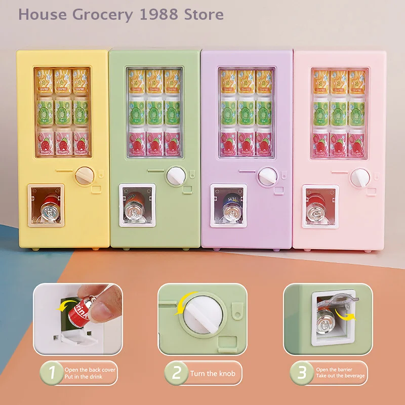 Miniature Beverage Machine and Drink Cans Set for Dollhouse, 1:12 Scale Supermarket Decor Toy Model