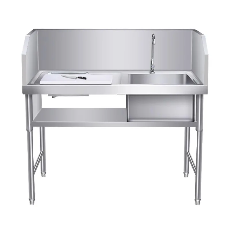 

Stainless steel supermarket workbench chop fish table restaurant fresh cut with table pool