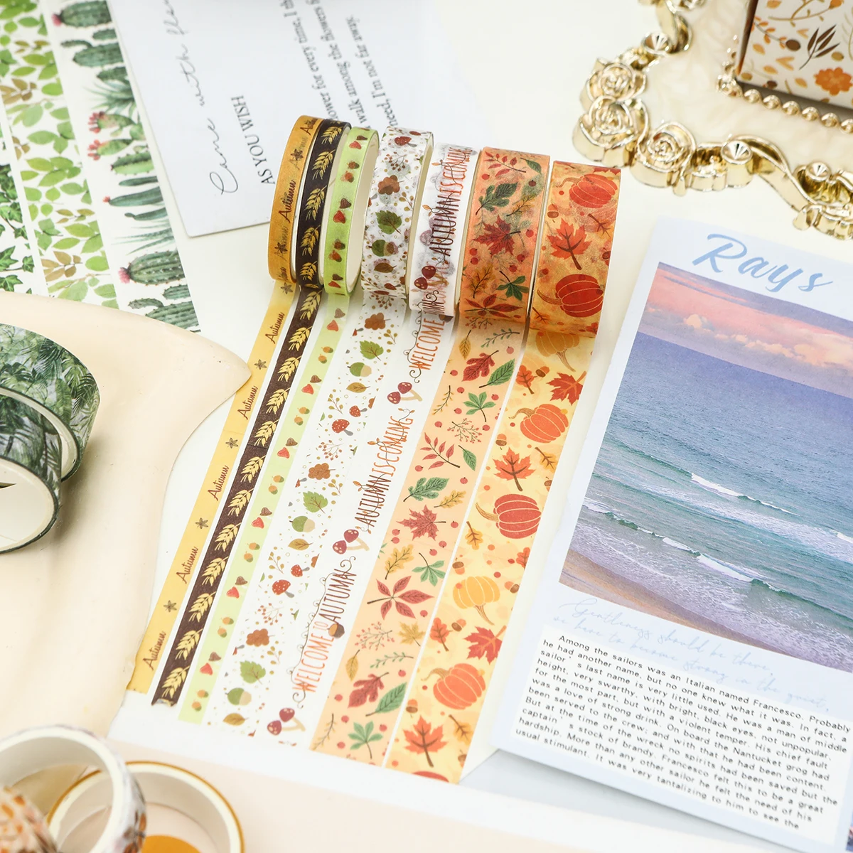 18ロール、四季をテーマにした植物、花の和紙テープ、ホリデーDIYフォトアルバム、グリーティングカード、ギフトボックスの絶妙な装飾に。