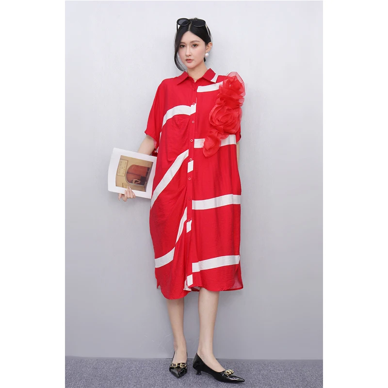 

Niche Design Sense 2025 Spring Summer New Women's Shirt Dress Loose Large Striped Fashion Casual Simple Women Summer Sundress