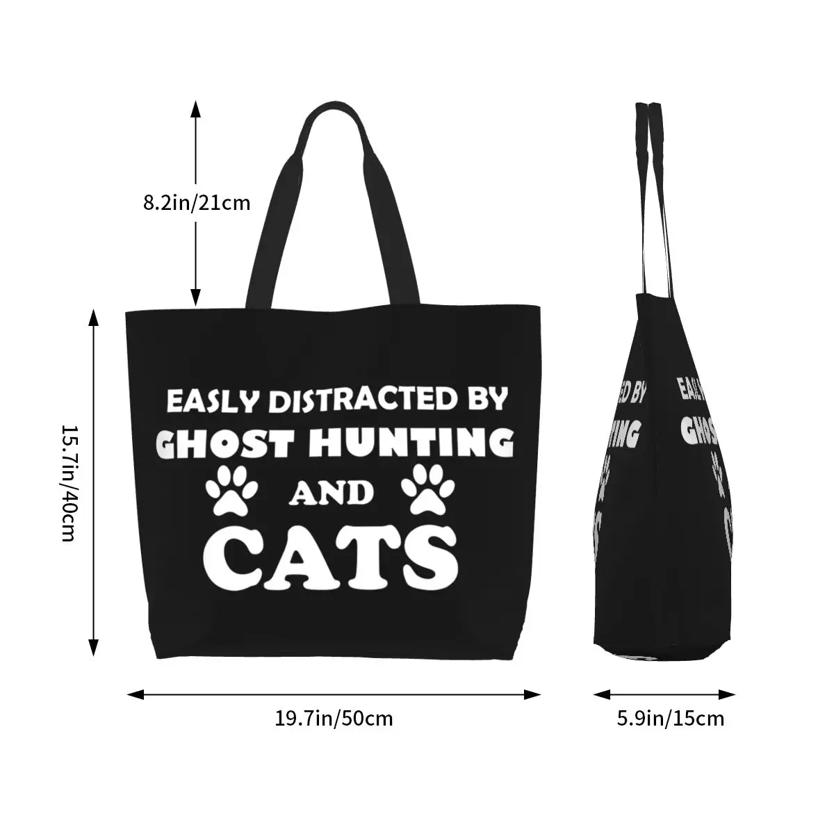 Easily Distracted By Ghost Hunting And Cats Shopping Tote Bag Canvas Large Capacity Shoulder Bags Shopper Grocery Handbag
