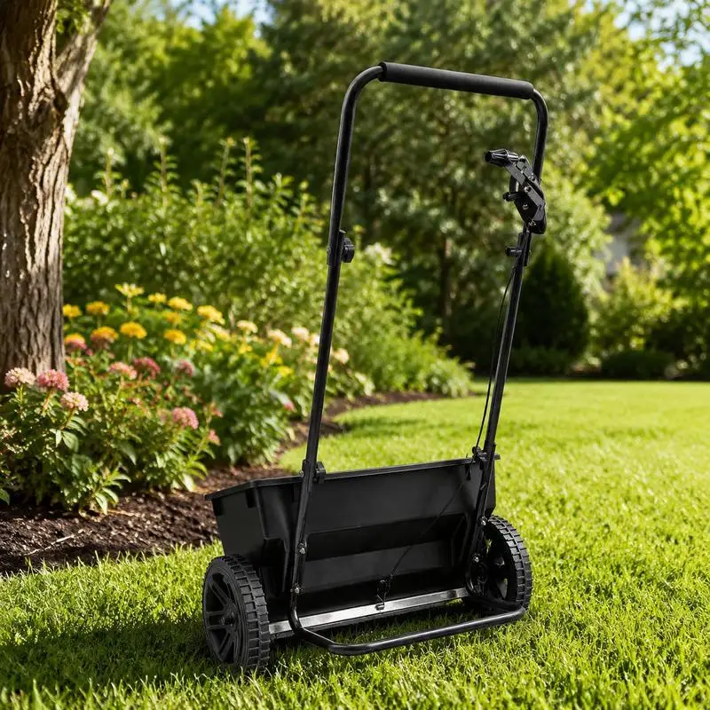 Épandeur rotatif, capacité de 22,6 kg, épandeur d'engrais avec trémie, largeur d'épandage de 460 mm, 30 réglages, roues de 25,4 cm, pour la distribution de graines et de céréales dans les jardins et les pelouses