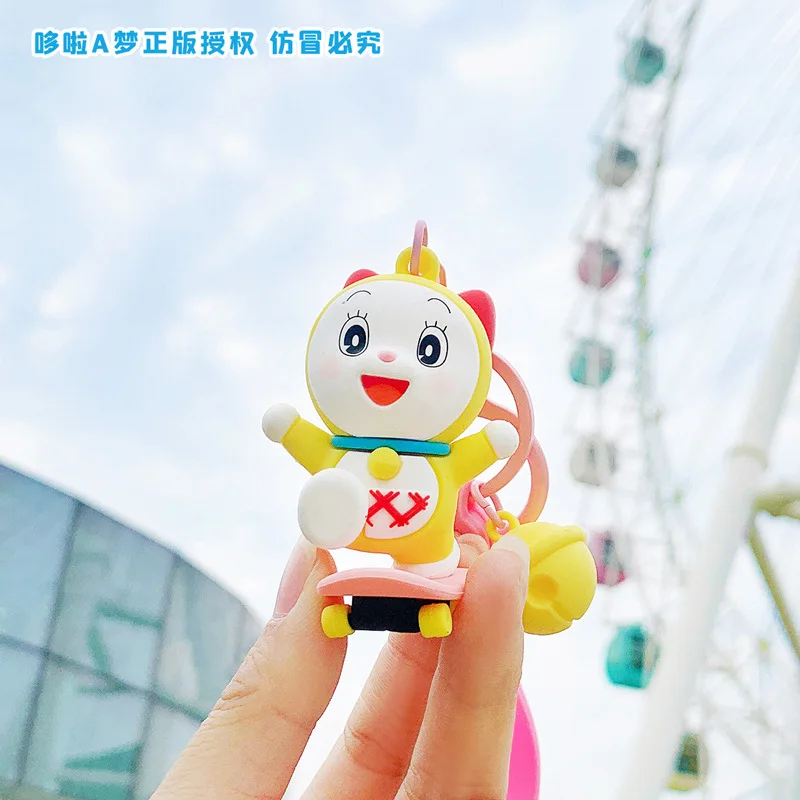 Doraemon Cool Skateboarding Cartoon Robot Cat Keychain PVC Statue Action Figurine Desk Collectible Anime Model Toys Figures Gift