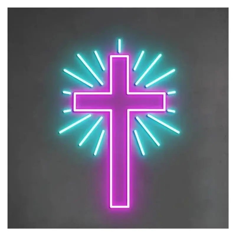 Jesus Cross Neon Sign For Faith Bedroom Wedding Living Room Wall Decoration Dimmable USB Powered Night Light 38cmx28cm