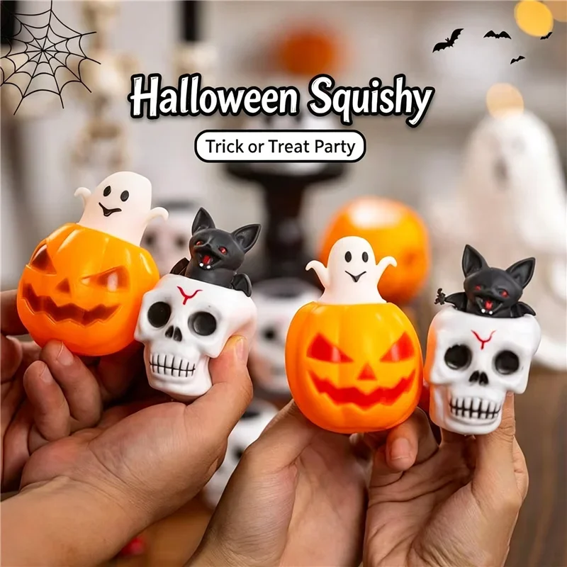 Ghost Pumpkin Pop Out Squeeze Toy Halloween Themed Squishy Fidget Toy Decompression Hand Toy Trick or Treat Party Supplies Gift