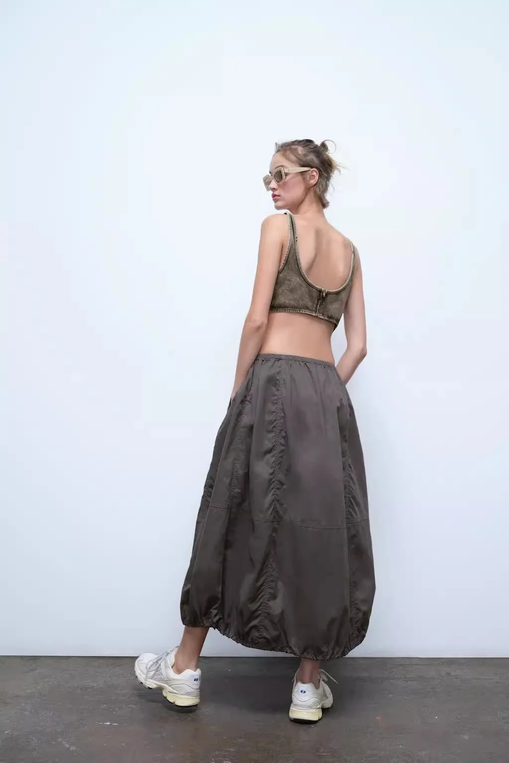 

Весна-лето 2024, женская свободная юбка-миди, универсальное новое поступление, однотонная юбка-фонарь с высокой талией, Т-образная юбка трапециевидной формы