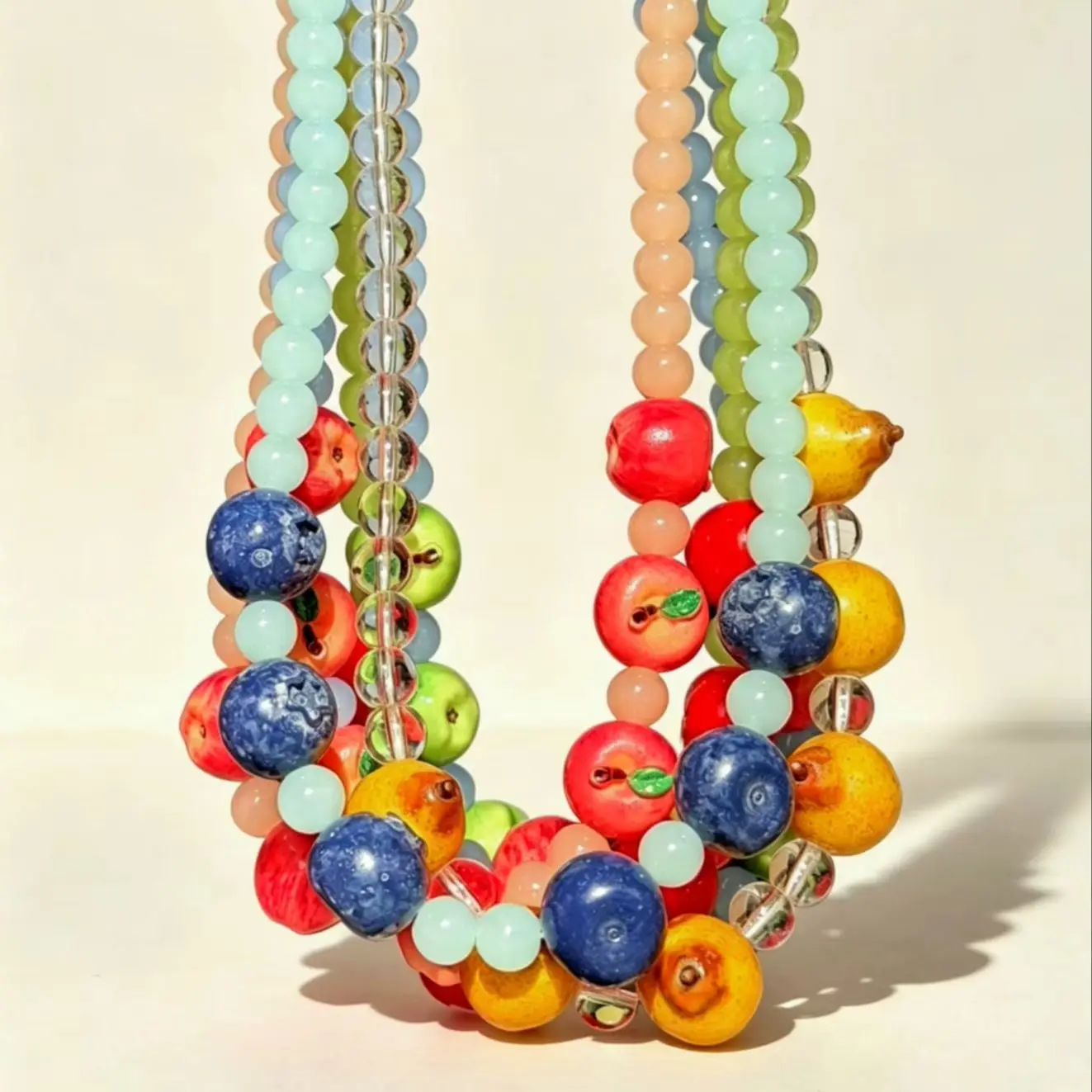 Cute Instagram-Worthy Colorful Dopamine Blue  Red Apple Bead Necklace Fresh, Fruity, Minimalist Versatile Spring/Summer Jewelry
