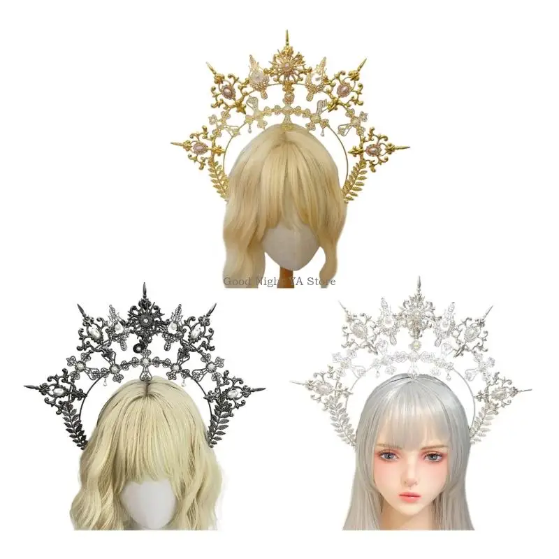 

Gothic Sweet Pearls Crowned Headwear Hairband With Securely Hold For Cosplay Enthusiasts And Performers