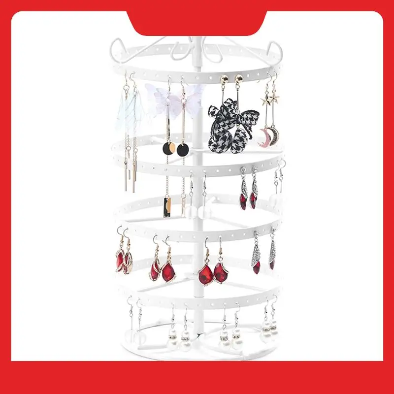 1 Piece Wrought Iron Four-Story Rotating Jewelry Rack Jewelry Rack Earring Earring Bracelet Display Rack White