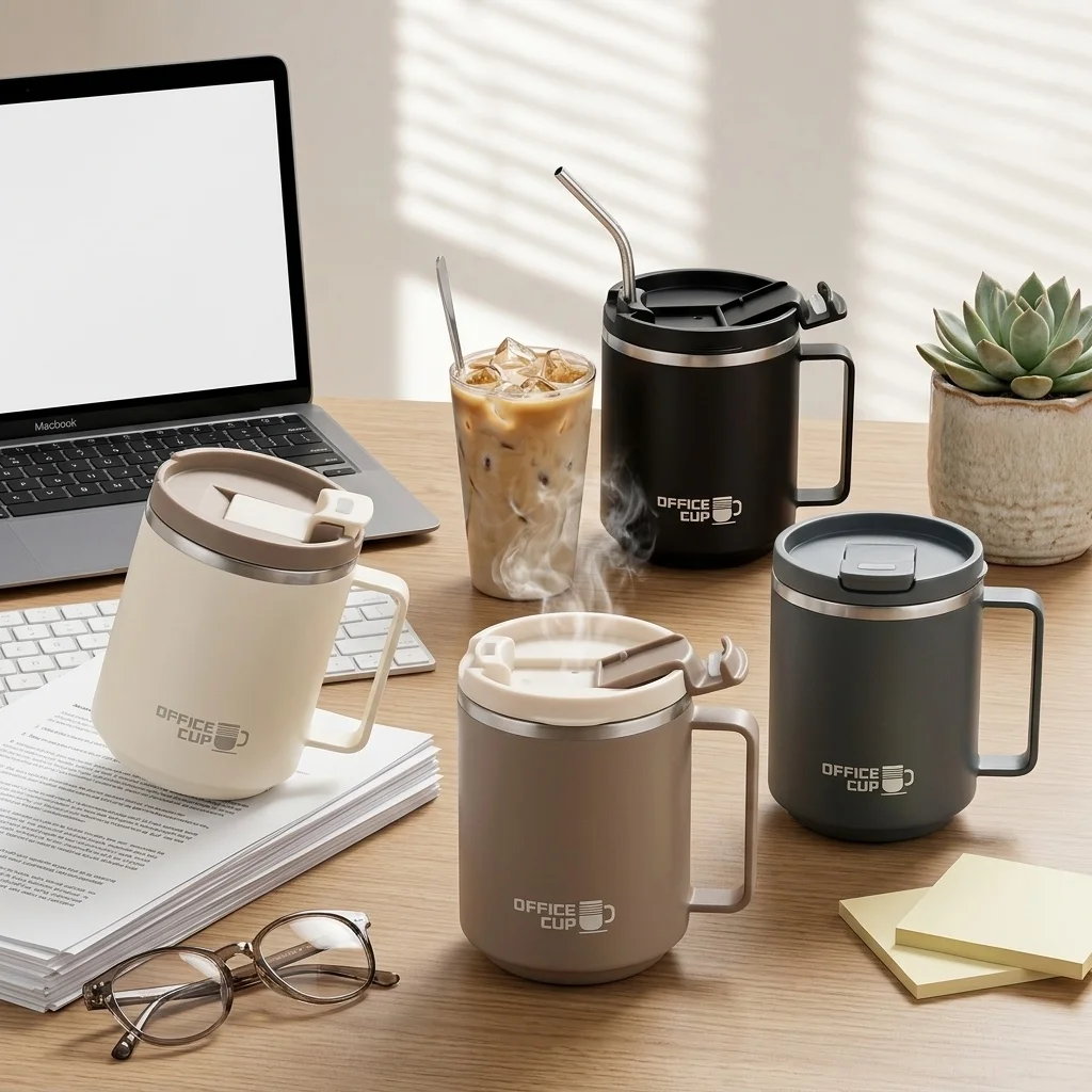 Tragbarer, isolierter Kaffeebecher aus Edelstahl 304, doppelwandiger Wasserbecher mit Henkel, dicht verschlossen, für kalte und heiße Getränke, Milch und Kaffee.