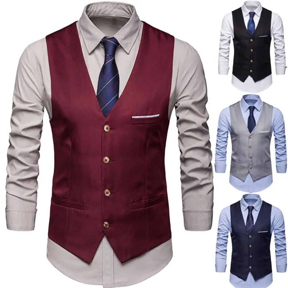 Stylish  Suit Waistcoat Breathable Single-Breasted Male Suit Vest Slim Fit Soft Texture Suit Vest for Party