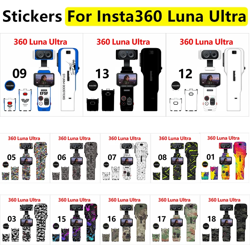 For Insta360 Luna Ultra Camera PVC Stickers Anti-scratch Protective Film Personalized Refit Full Body Frame Decal Skin Accessory