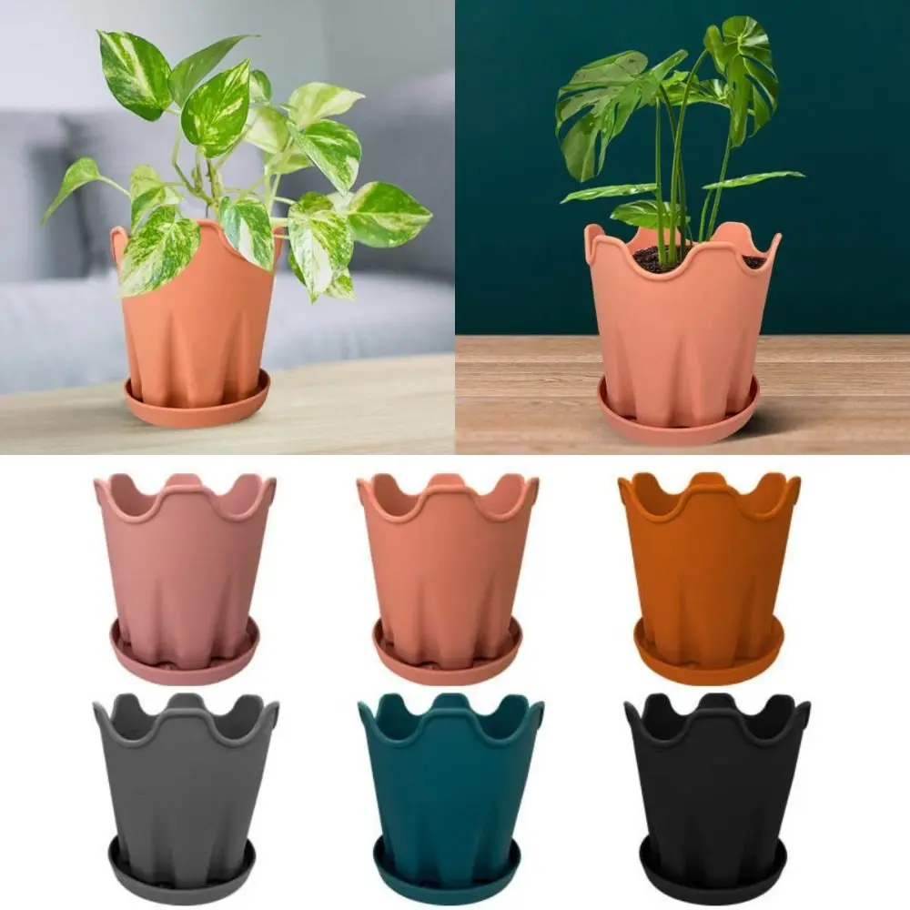 Anti Drop Silicone Flowerpot with Circular Tray Large Diameter Flowerpot Tray Thick Drought Resistant Office Desktop Decoration