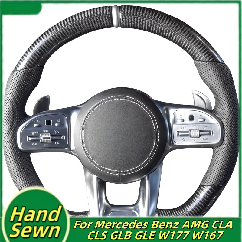 

Car Steering Wheel Cover Hand-Sewn Genuine Leather For Mercedes Benz AMG CLA CLS GLB GLE W177 W167 Car Interior Accessories
