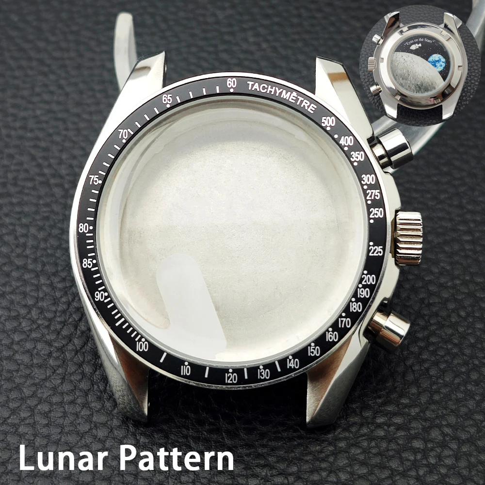 39.7mm Stainless Steel Watch Case Moon/Footprint Back Cover Watch Shell for Men Compatible With VK63 Movement 20mm Strap Lug