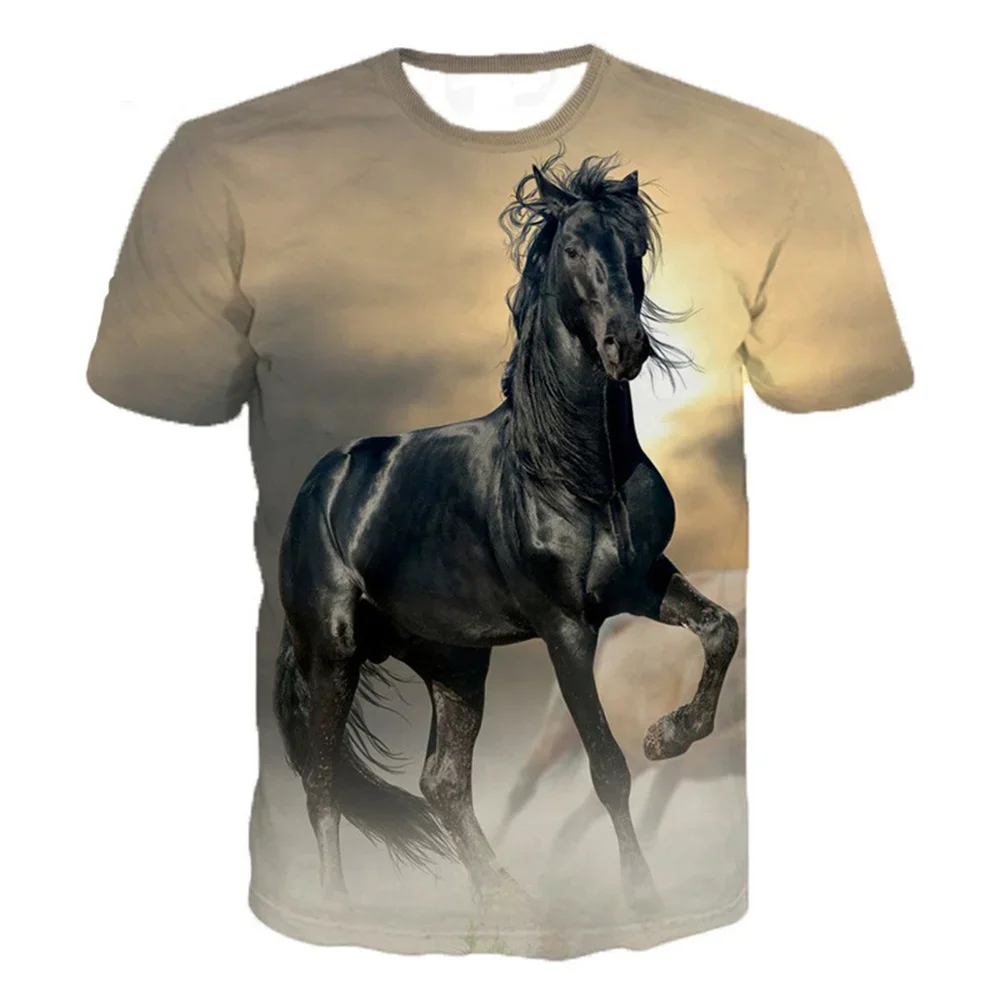 Girls\' 3d Animal Horse T Shirt Short Sleeve Polyester Kids 3-12 Years Clothes For Teen Girl Free Shipping Boy Child Clothing Tee