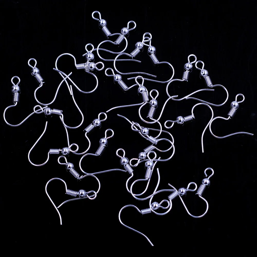 1000Pcs Earring Wire Hooks Ear With Spring Spacer Ball Alloy Silver Plated Jewelry DIY Making Findings 21x18mm