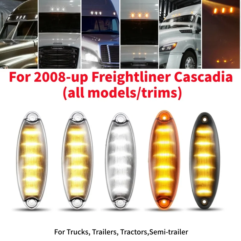 Juego de 5 luces LED de señalización para techo de 12 LED para Freightliner Cascadia (blanco/ámbar/carcasa ahumada, luz blanca/ámbar)