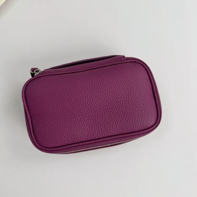 Light luxury high-end cosmetic bag, leather portable clutch bag, travel storage bag, first layer cowhide toilet bag
