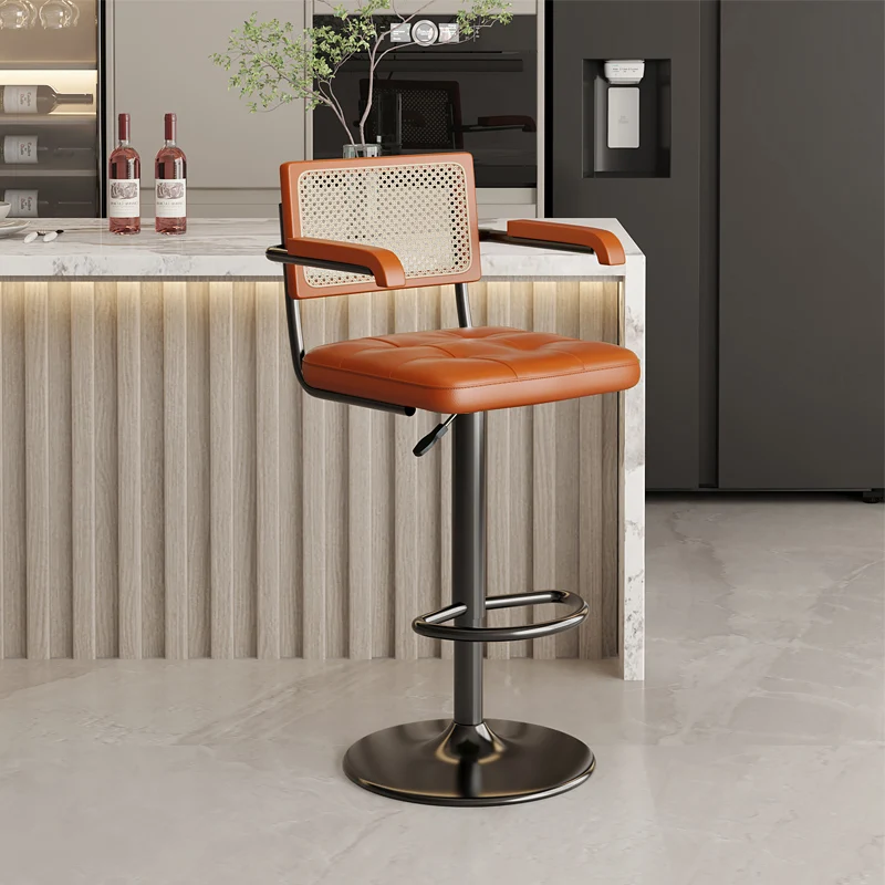 

Medieval style bar chair household liftable rattan back high chair desk cashier rotating kitchen cadeira giratória furniture