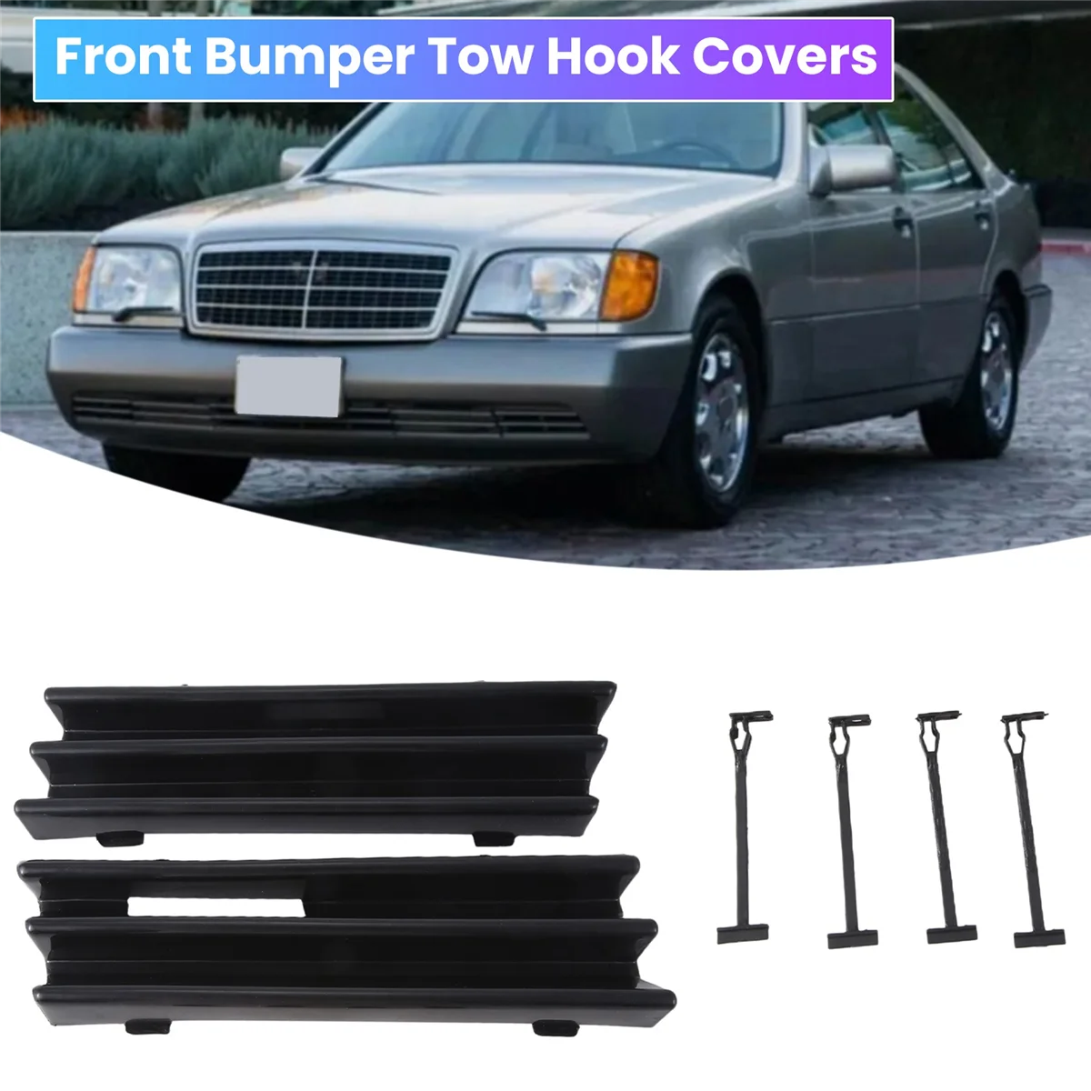 Car Front Bumper Tow Hook Covers Caps 1Pair Fits for Mercedes-Benz S-Class W140 4-DOOR 1992-1993 1408800105