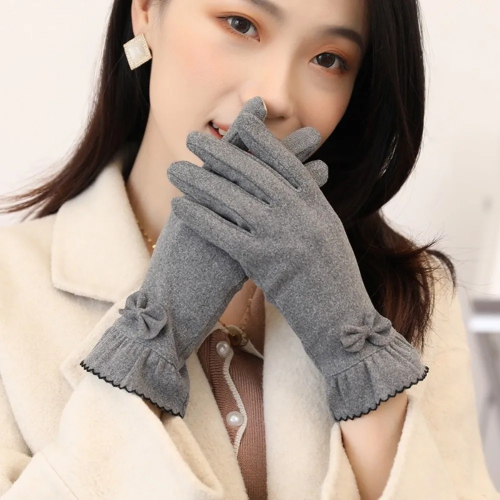 Vintage Thickened Suede Velvet Gloves Full Finger Touch Screen Gloves Solid Color Keep Warm Winter Mittens Cycling