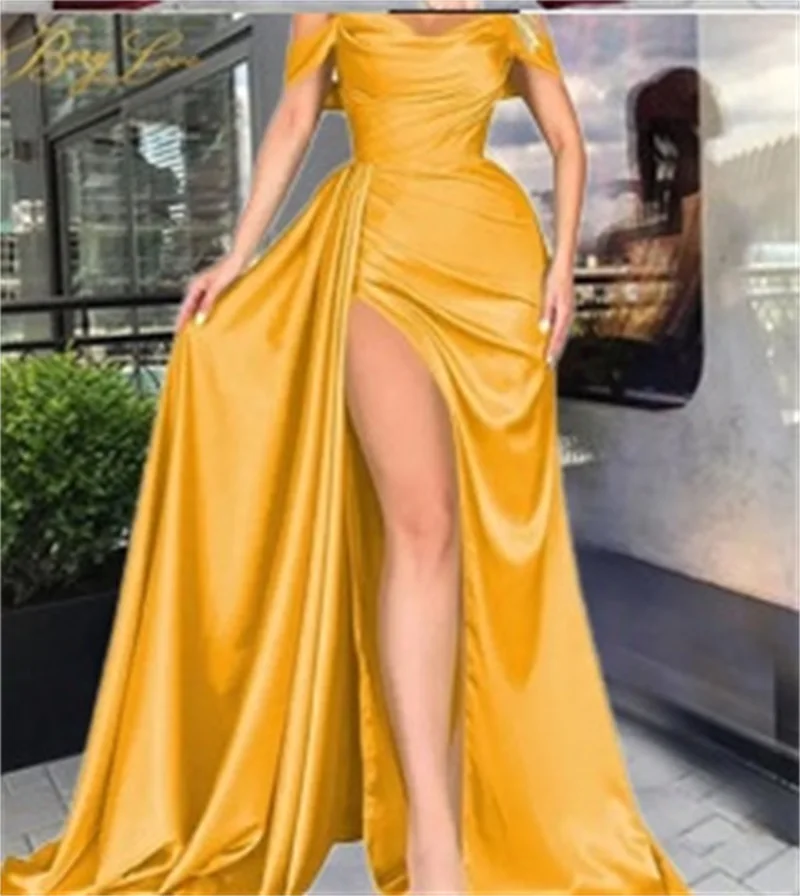 Off The Shoulder High Split Women Prom Dress Tight Waist Tube Top Party Gown Unikalna suknia wieczorowa bez rękawów Nowy projekt w magazynie