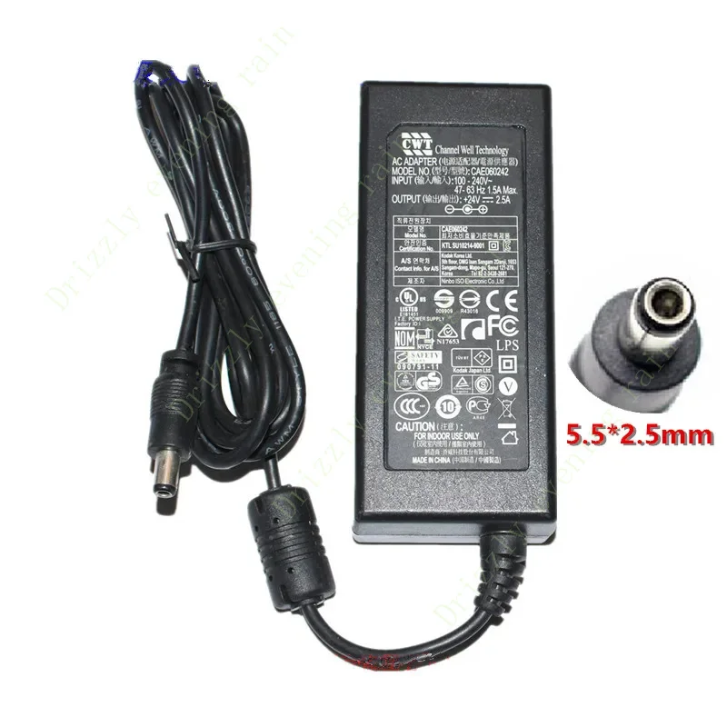 Genuine cwt cae060242 AC adapter 60W charger 24v 2.5A for Kodak scanner i2900 i3200 i1120 1150 power supply with 5.5x2.5mm tip