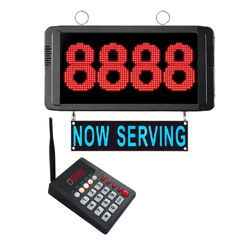 

Electronic Queue Calling System Restaurant Pager With 4-Digit Led Display Board and Call Pad for Hospital Bar Cafe