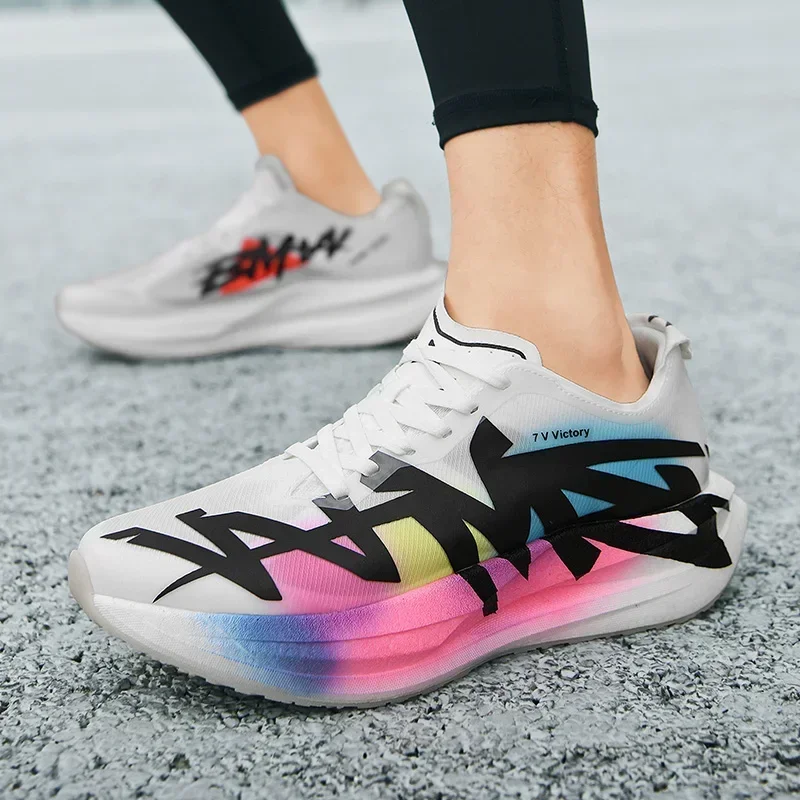 Men Running Shoes Athletic Marathon Carbon Board Outdoor Jogging Sneakers Breathable Non Slip Thick Cushion Mesh Gym Training