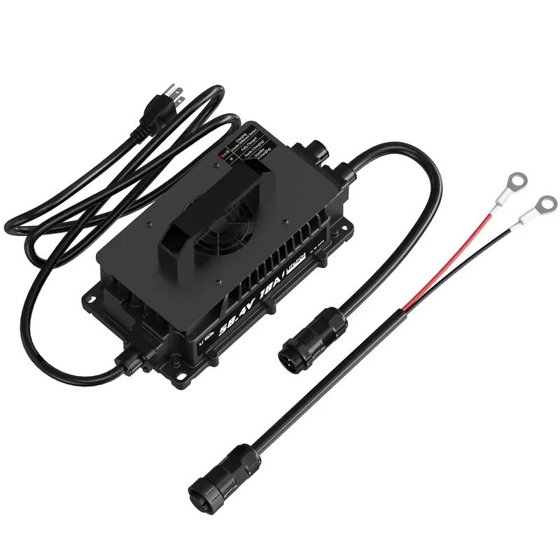 LiTime Three-stage Charging IP65 Waterproof Professional Lithium Battery Charger 58.4V 18A Input Cable LED Indicators