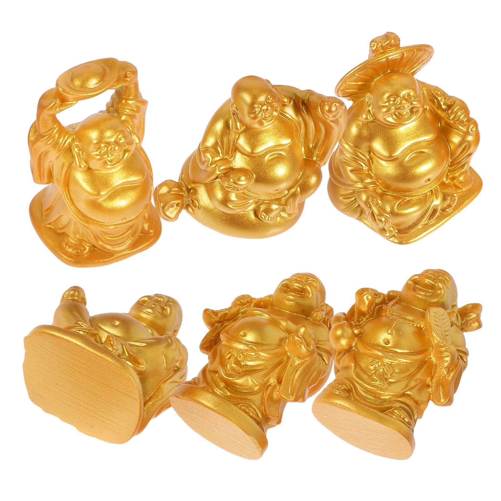 

6pcs Laughing Buddha Statue Resin Mini Feng Shui For Wealth Prosperity Home Office Decor Zen Garden Ornament Luck Symbol