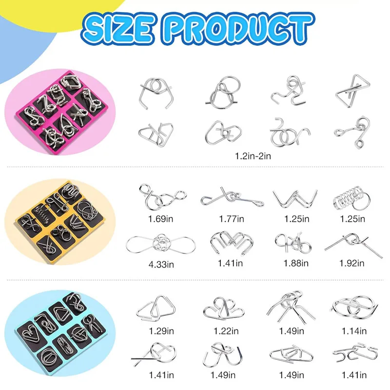 เกมปริศนาโลหะ ฝึกสมอง วงแหวนลวดมหัศจรรย์ ปริศนาถอดล็อค วงแหวนเหล็ก ปลดล็อค ทดสอบไอคิว สำหรับเด็ก ของเล่นเสริมพัฒนาการ