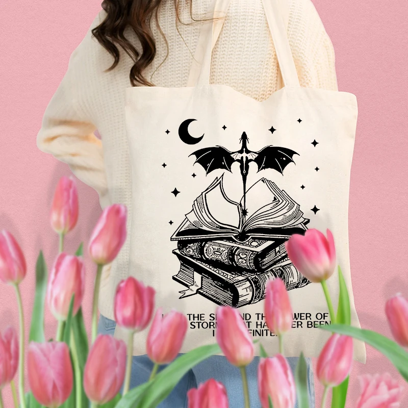 I Am The Sky Basgiath War Pattern Canvas Tote Bag Best Gift for Bookish Reusable Shopping Bag Free Shipping Shoulder Bag Trend